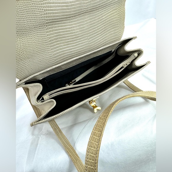 Vintage PALOMA PICASSO beige lizard leather embossed handbag purse X logo - Picture 13 of 16